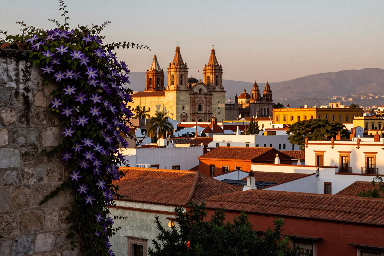 City Historic Center in Oaxaca at Sunset Light in in Oaxaca, Mexico
