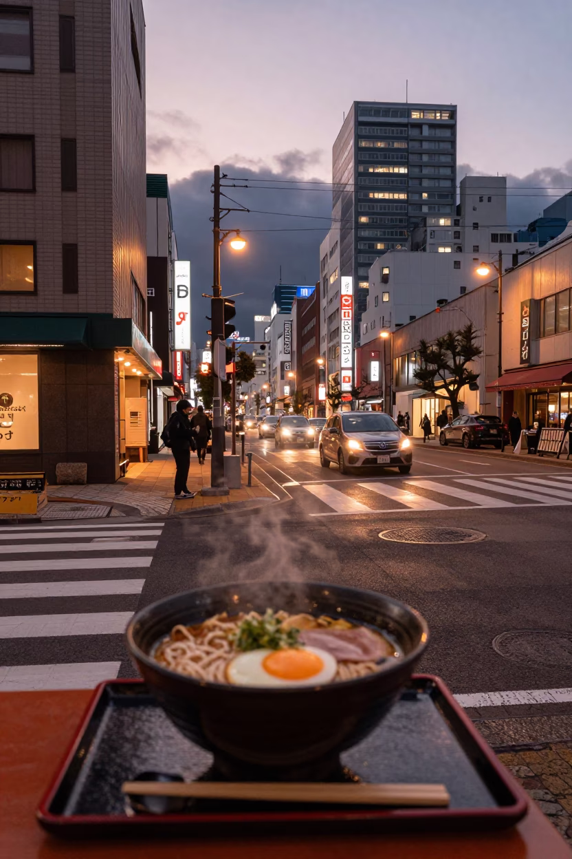 City Life at Copper-toned Light Before Dusk in Sapporo in in Sapporo, Japan