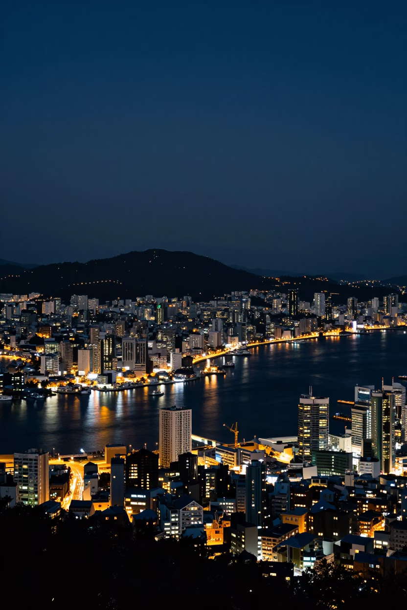 City Lights And Ocean in Busan in in Busan, South Korea