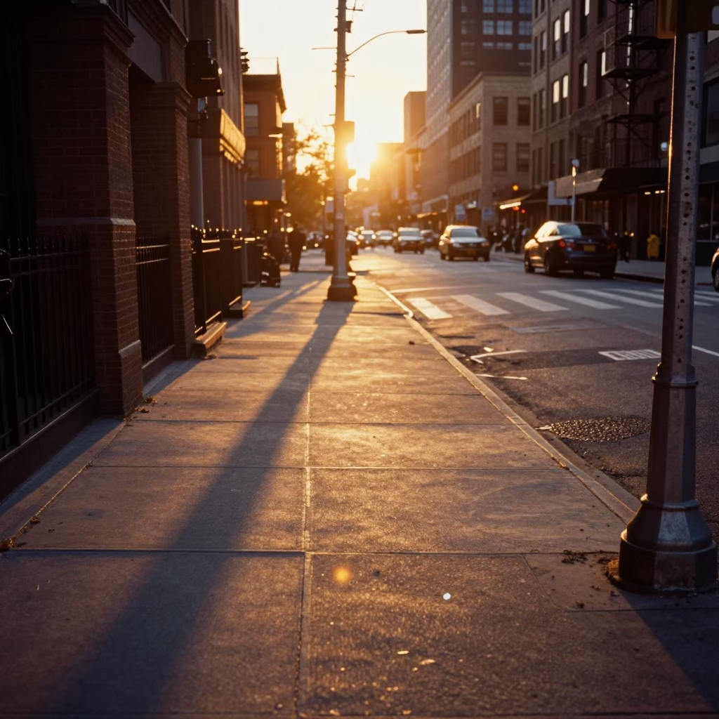 City Sidewalk at Golden Hour in New York in in New York, New York, United States