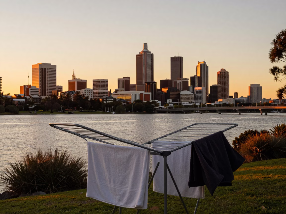 City Skyline Across Swan River in Perth in in Perth, Western Australia, Australia