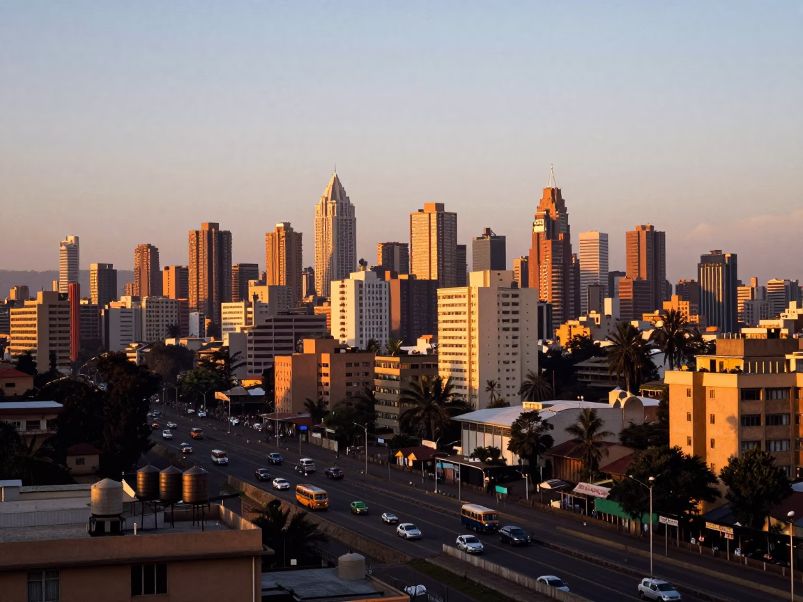 City Skyline in Nairobi at Sunset Light in in Nairobi, Kenya