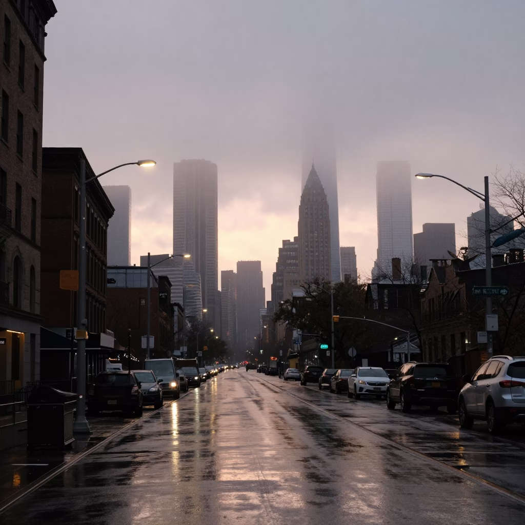 City Skyline in New York at First Light in in New York, New York, United States