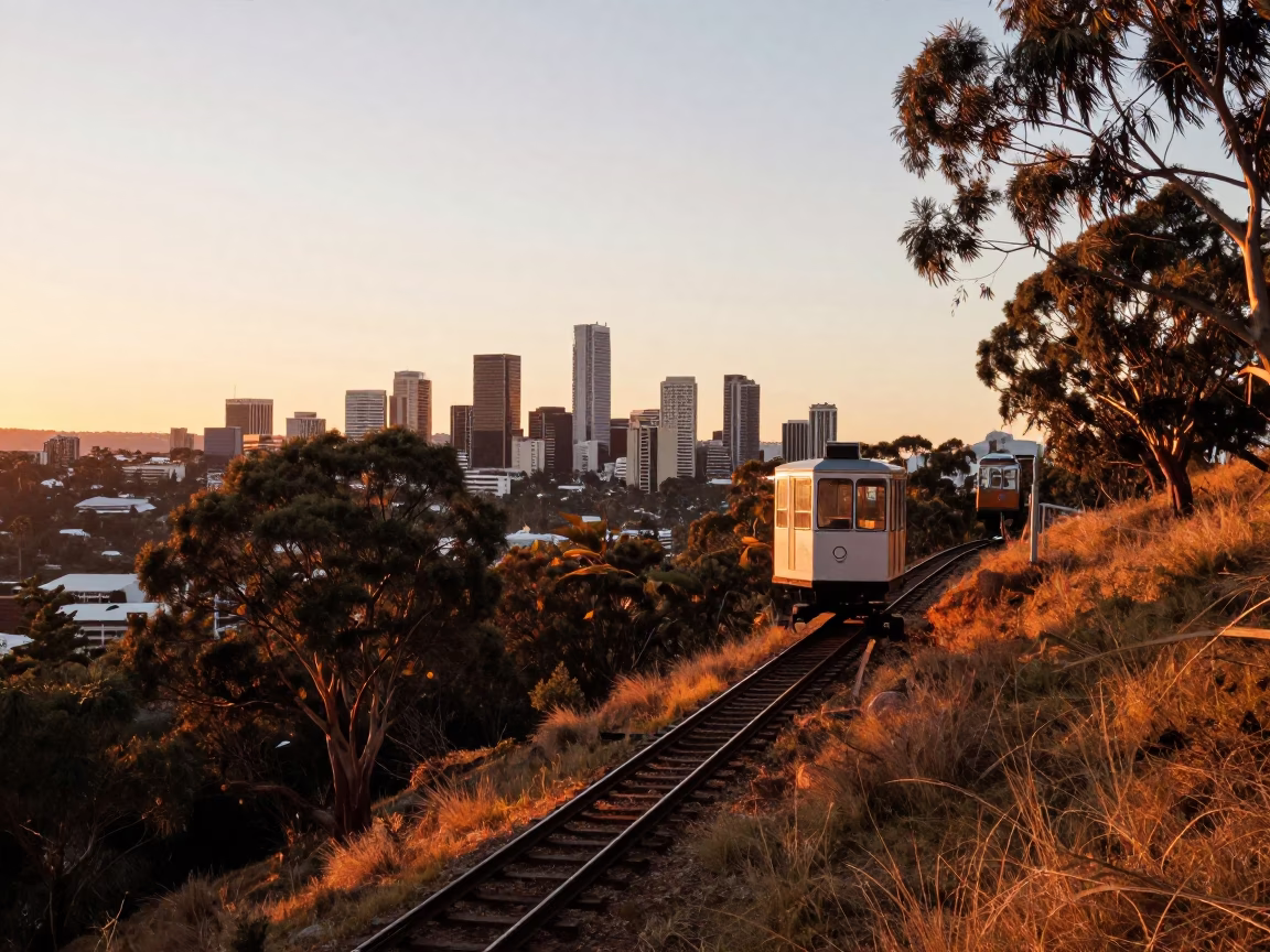 City Skyline in Perth at Sunset Light in in Perth, Western Australia, Australia