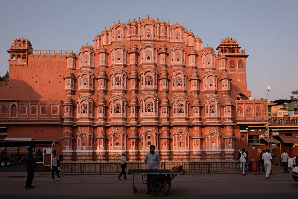 City Street at Copper-toned Light Before Dusk in Jaipur in in Jaipur, India