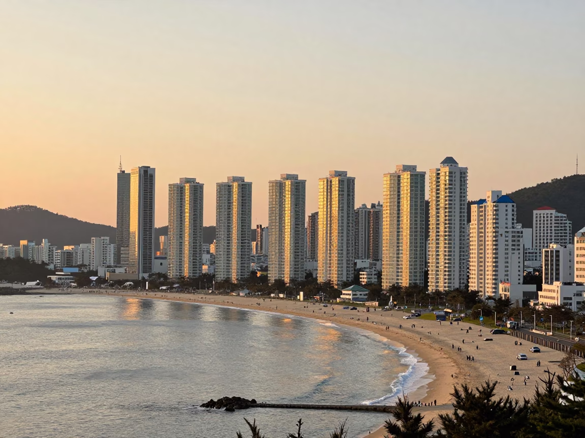 Cityscape And Haeundae Beach Horizon in Busan in in Busan, South Korea