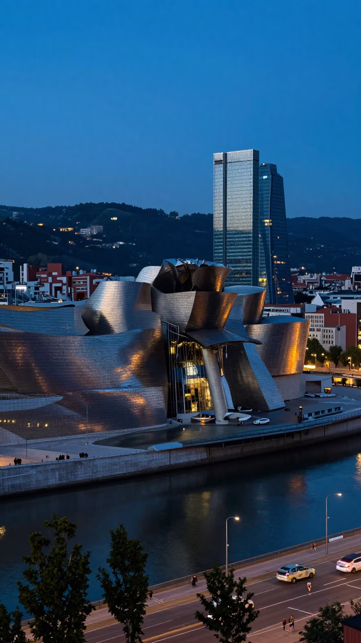 Cityscape in Bilbao at Blue Hour in in Bilbao, Spain