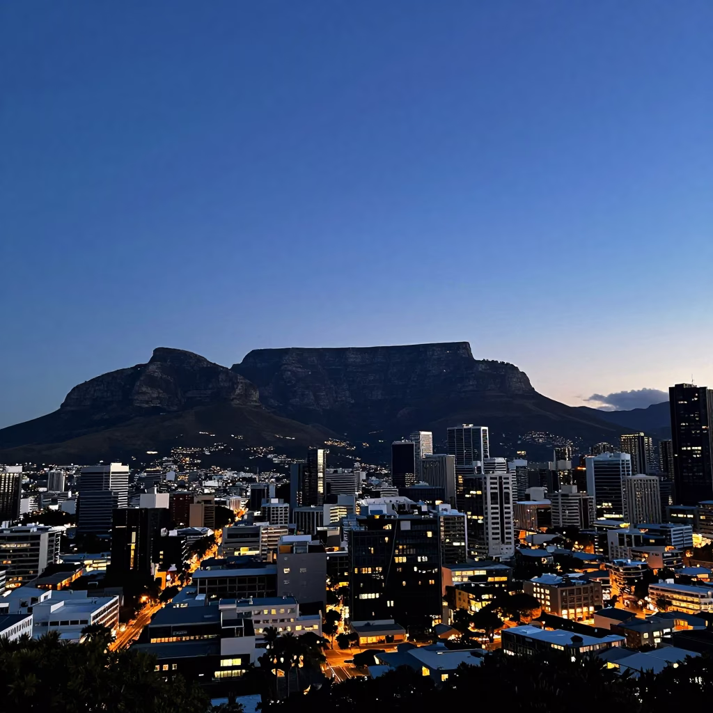 Cityscape in Cape Town at Blue Hour in in Cape Town, South Africa