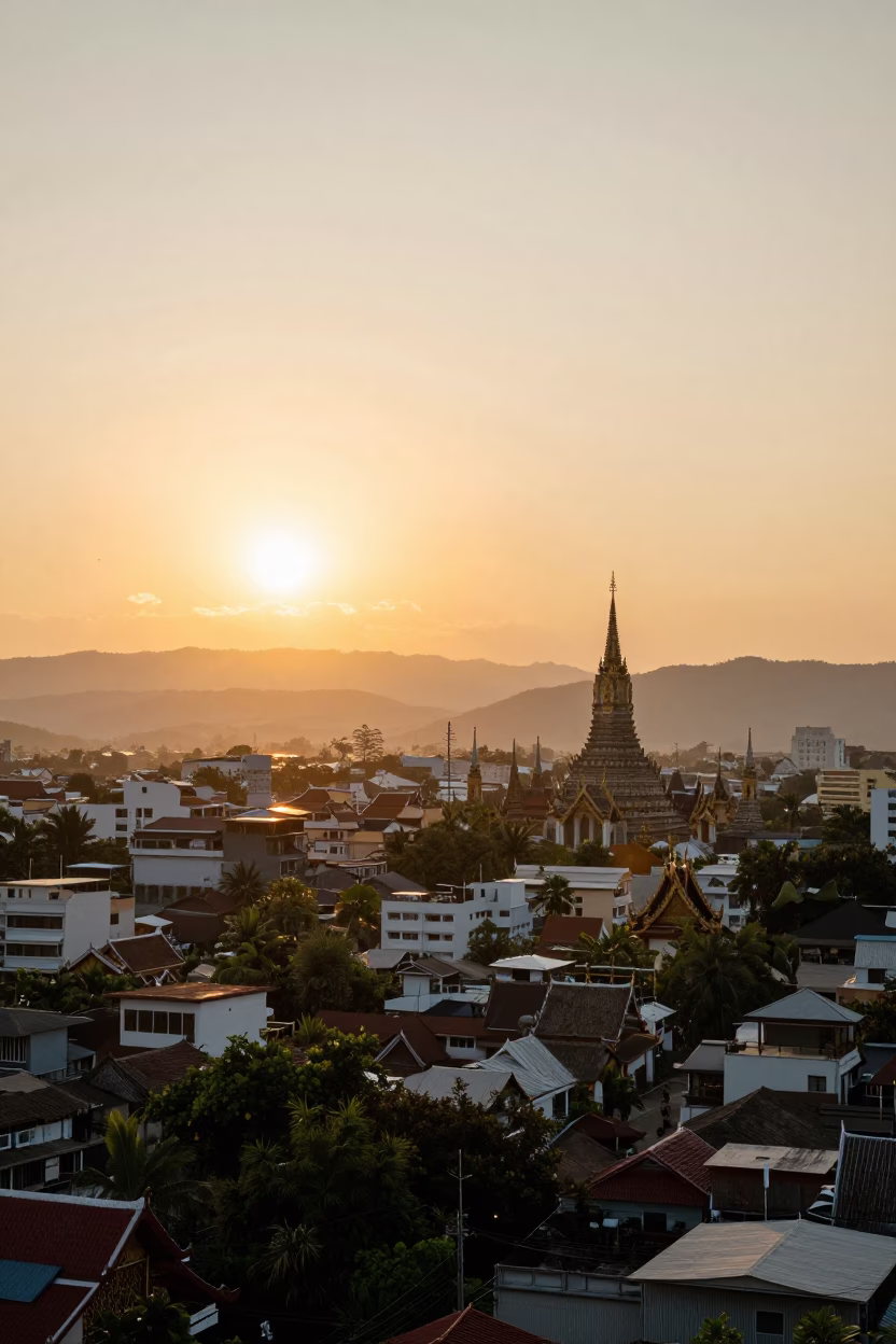 Cityscape in Chiang Mai at Golden Hour in in Chiang Mai, Thailand