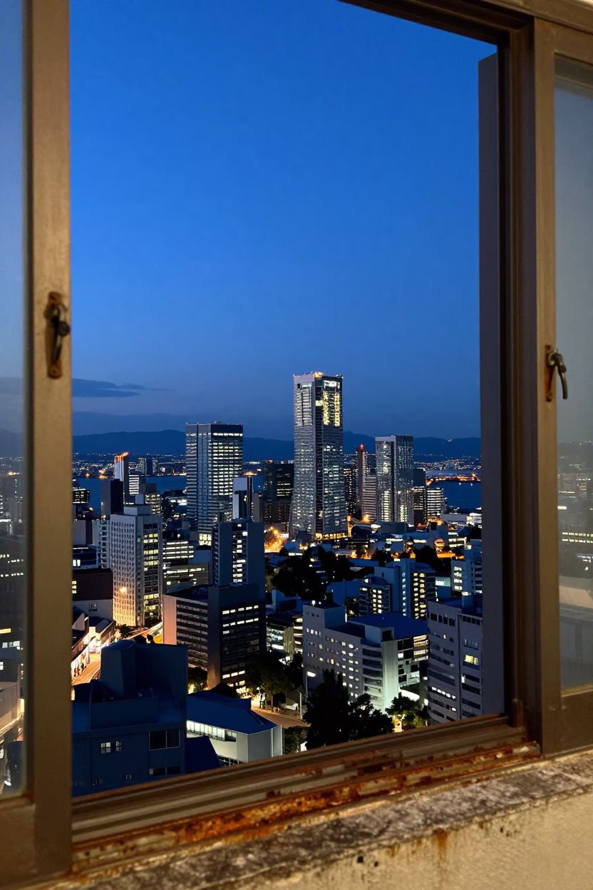 Cityscape in Fukuoka at Blue Hour in in Fukuoka, Japan