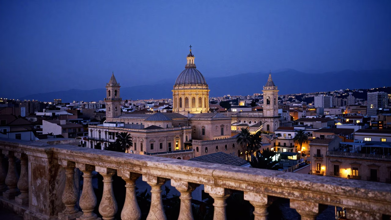 Cityscape in Palermo at Blue Hour in in Palermo, Italy