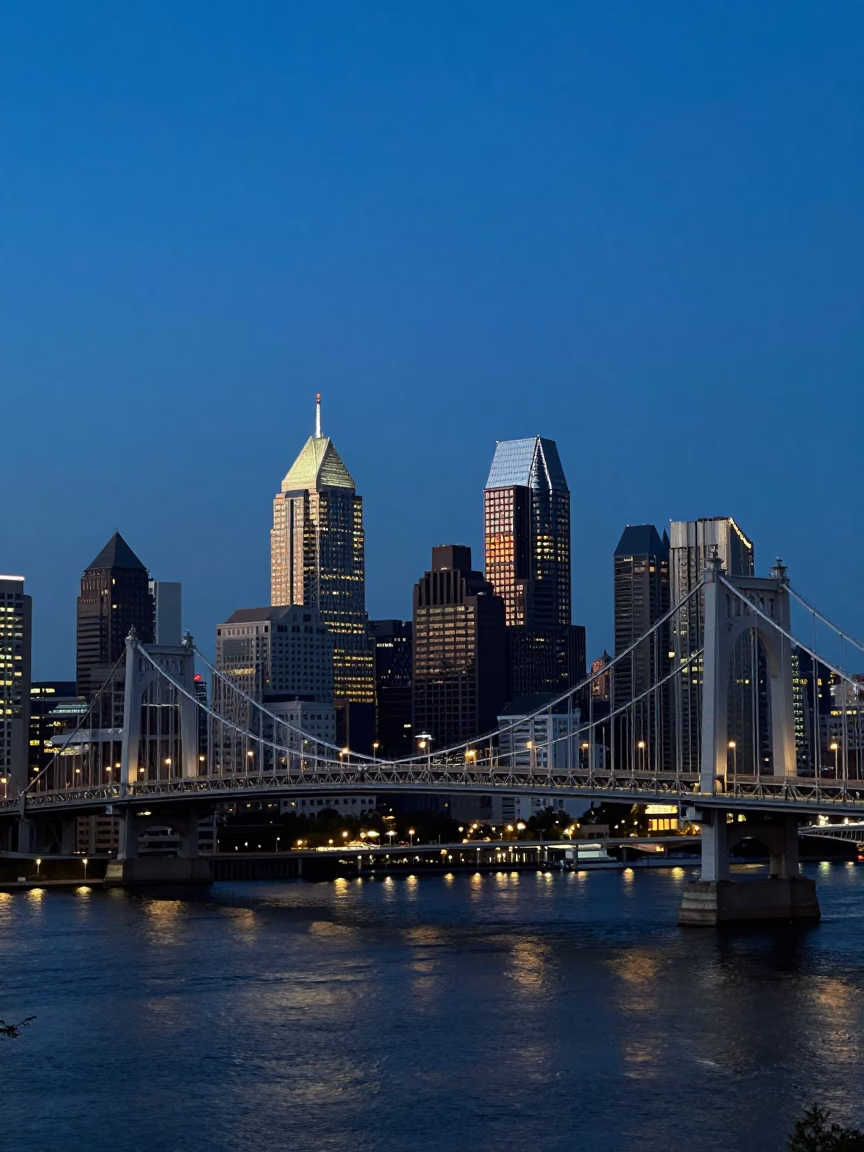 Cityscape in Philadelphia at Blue Hour in in Philadelphia, Pennsylvania, United States