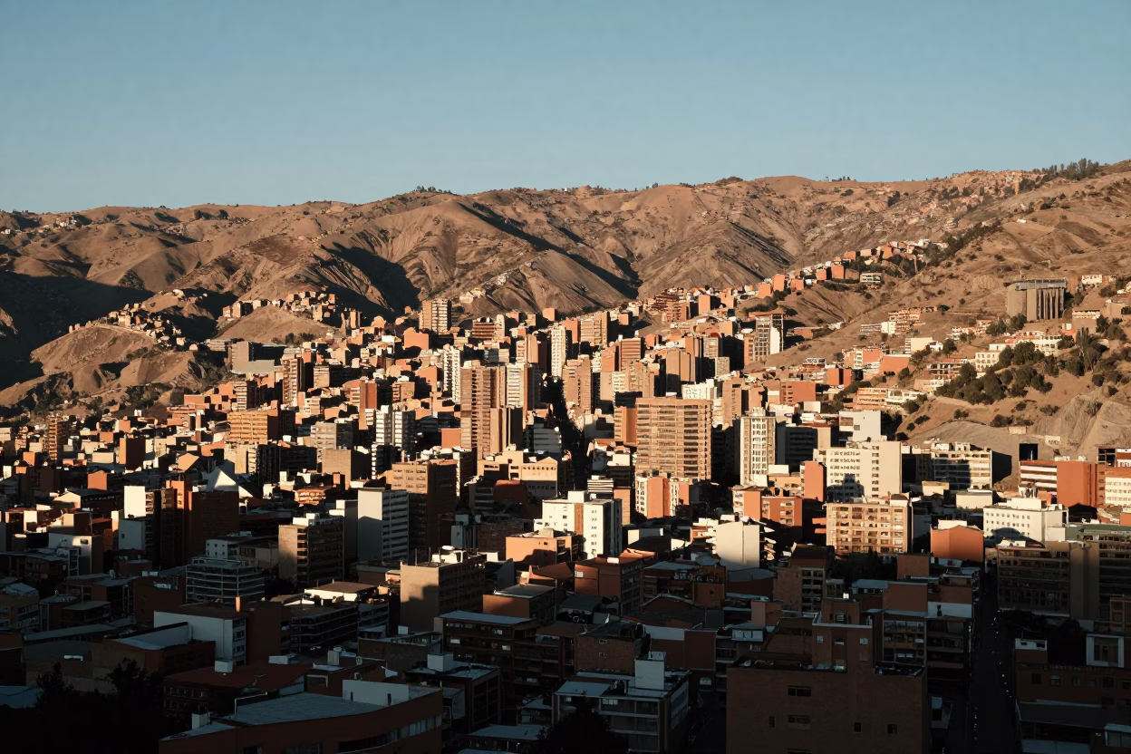 Cityscape View in La Paz at Clear Late-afternoon Light in in La Paz, Bolivia