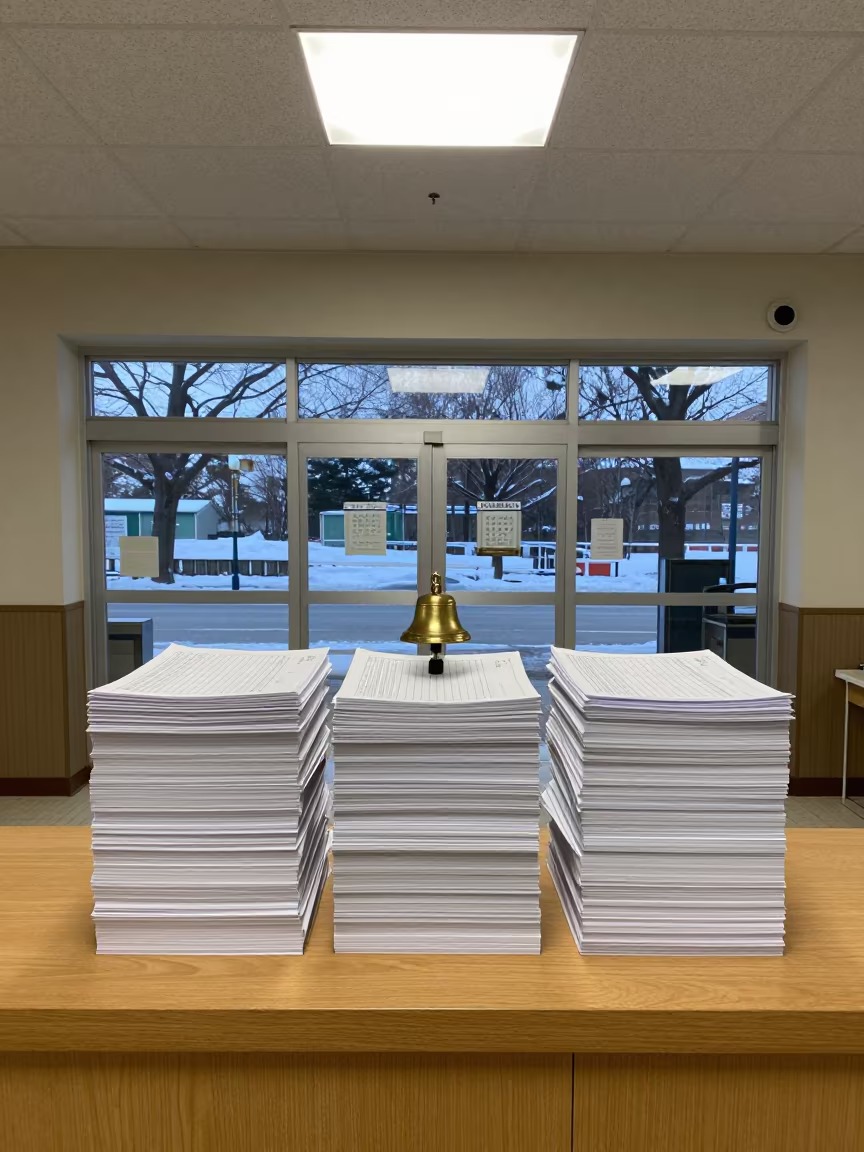 Civic bell and forms at Fukuoka polling station in outside a polling station entrance in Fukuoka