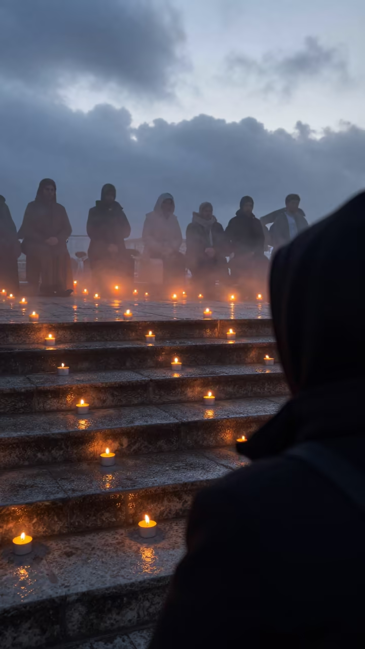 Civic Candle Vigil on City Hall Steps in on the steps of city hall in al-Bab