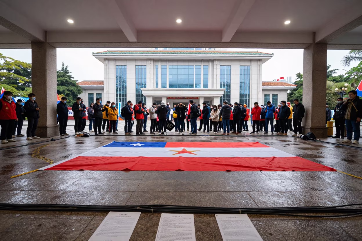 Civic Flag Over Stone in Xiamen Campaign Office in inside a campaign office in Xiamen