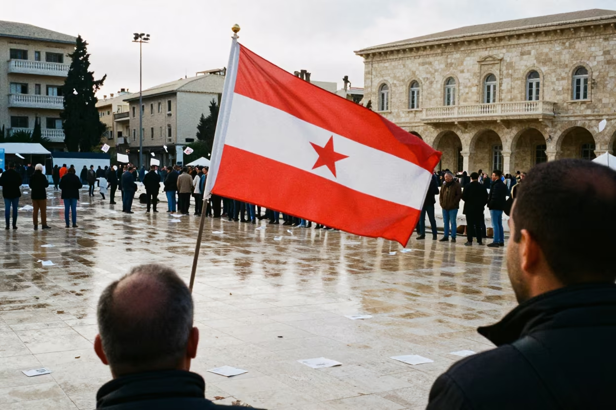 Civic Flag Snaps Over Sfax Square Protest in in a public square in Sfax