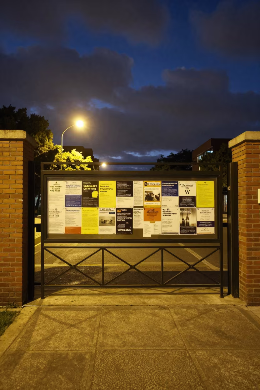 Civic Flyers on Library Board Night in Mar del Plata in at a crosswalk by a school gate in Mar del Plata