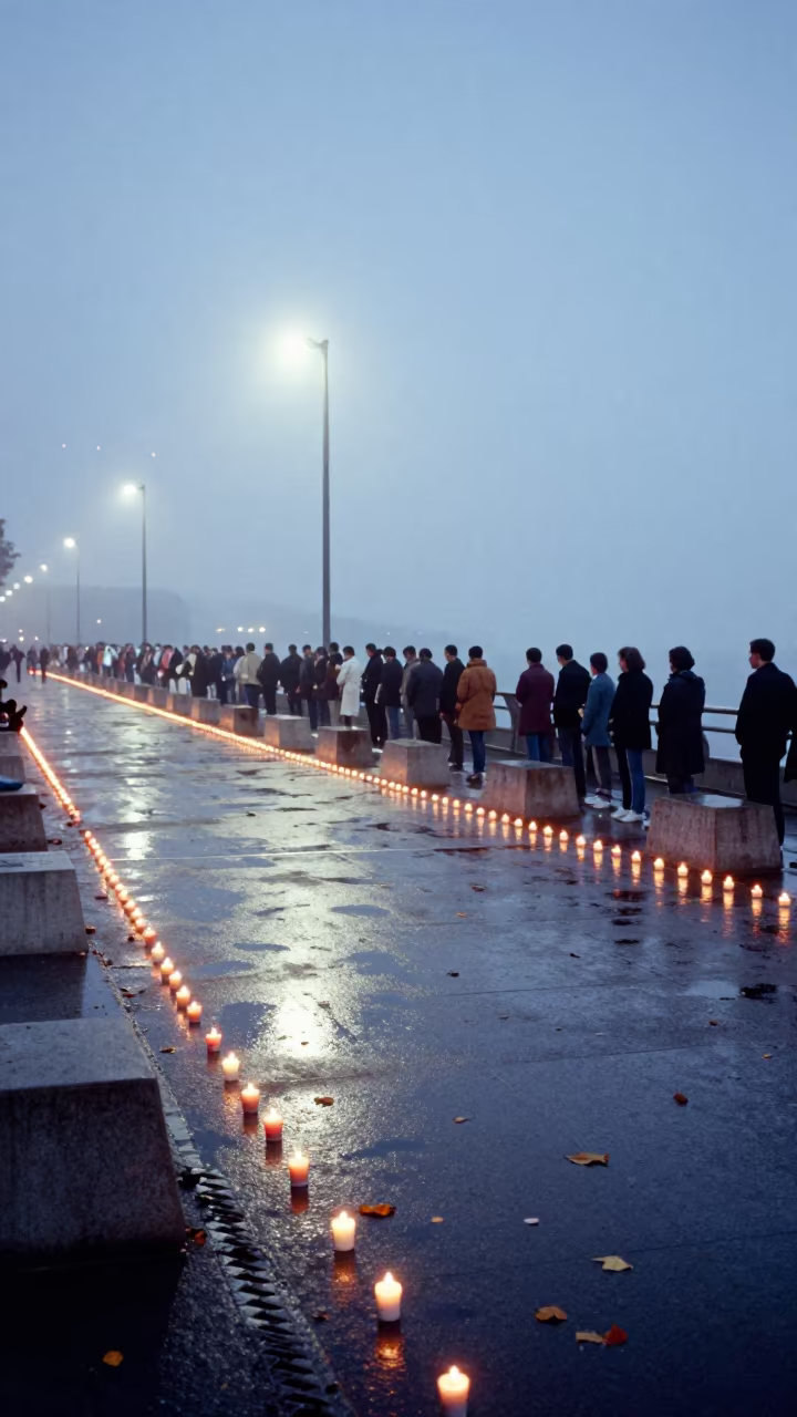 Civic Memorial Vigil Candles Hefei Fog in along barricaded protest routes in Hefei
