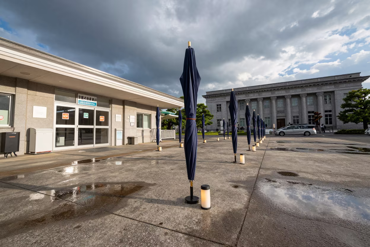 Civic Plaza Umbrella Vigil Okayama Polling Station in outside a polling station entrance in Okayama