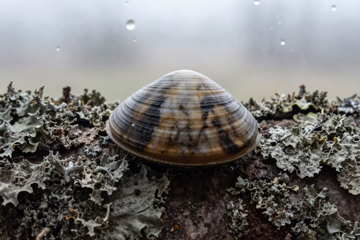 Clam Shell Growth Rings on Lichen Bark in on lichen-covered bark in Queretaro