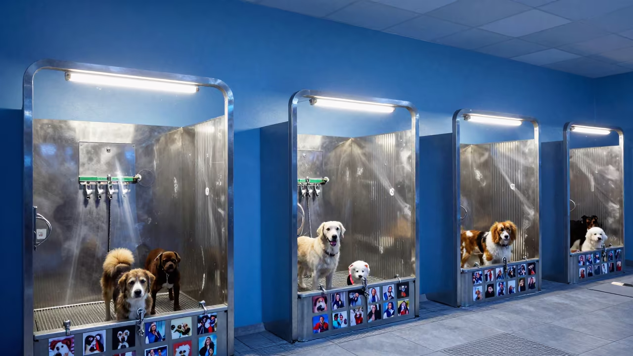 Clamp Bin at Dog Wash Before First Intake in at a self-serve dog wash station in Charallave
