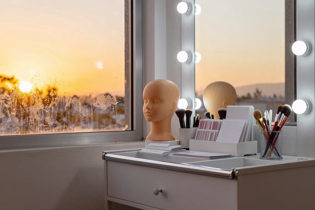 Clamp Drawer Mannequin Beauty Supply Sunset in in a beauty supply area under white LEDs in Maracay