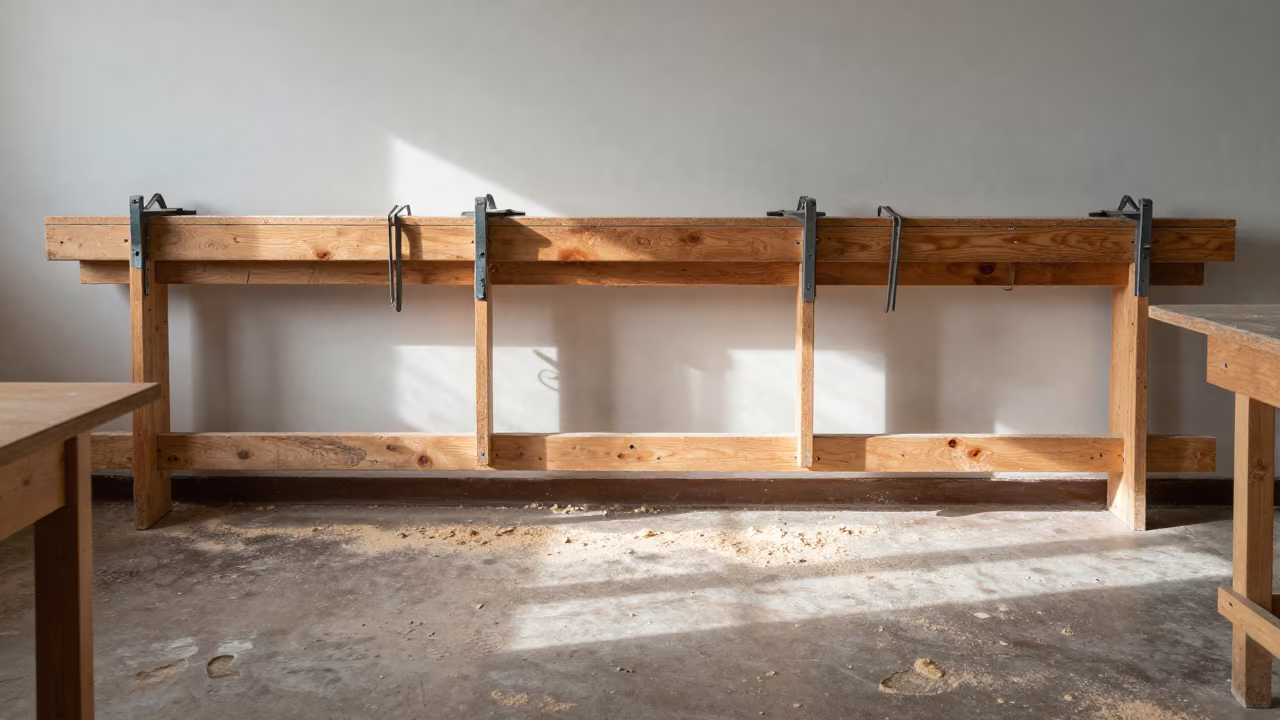 Clamp Rack in Winter Monastir Woodshop Classroom in inside a quiet classroom in Monastir