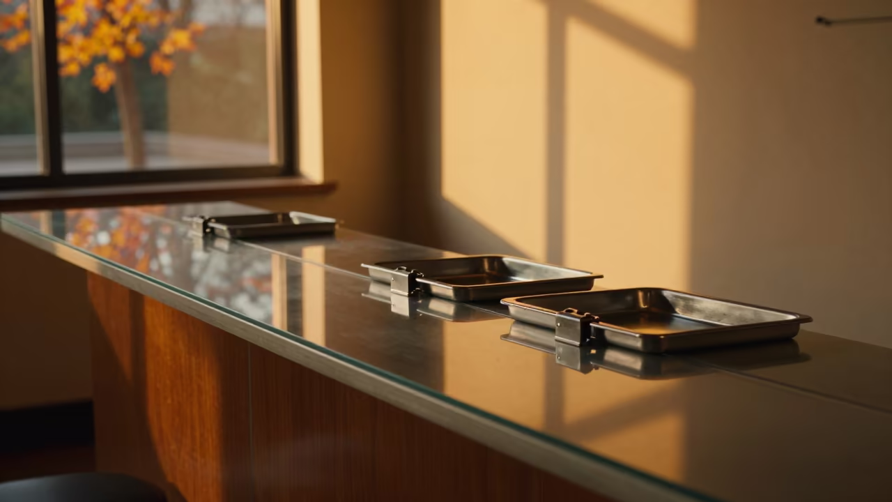 Clamp Tray on Guiyang Reception Desk at Sunset in at a reception desk under warm light near Guiyang