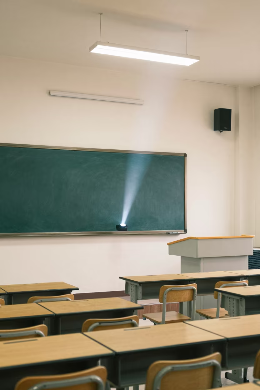 Classroom Projector Beam Through Dust in inside a quiet classroom near Qingdao