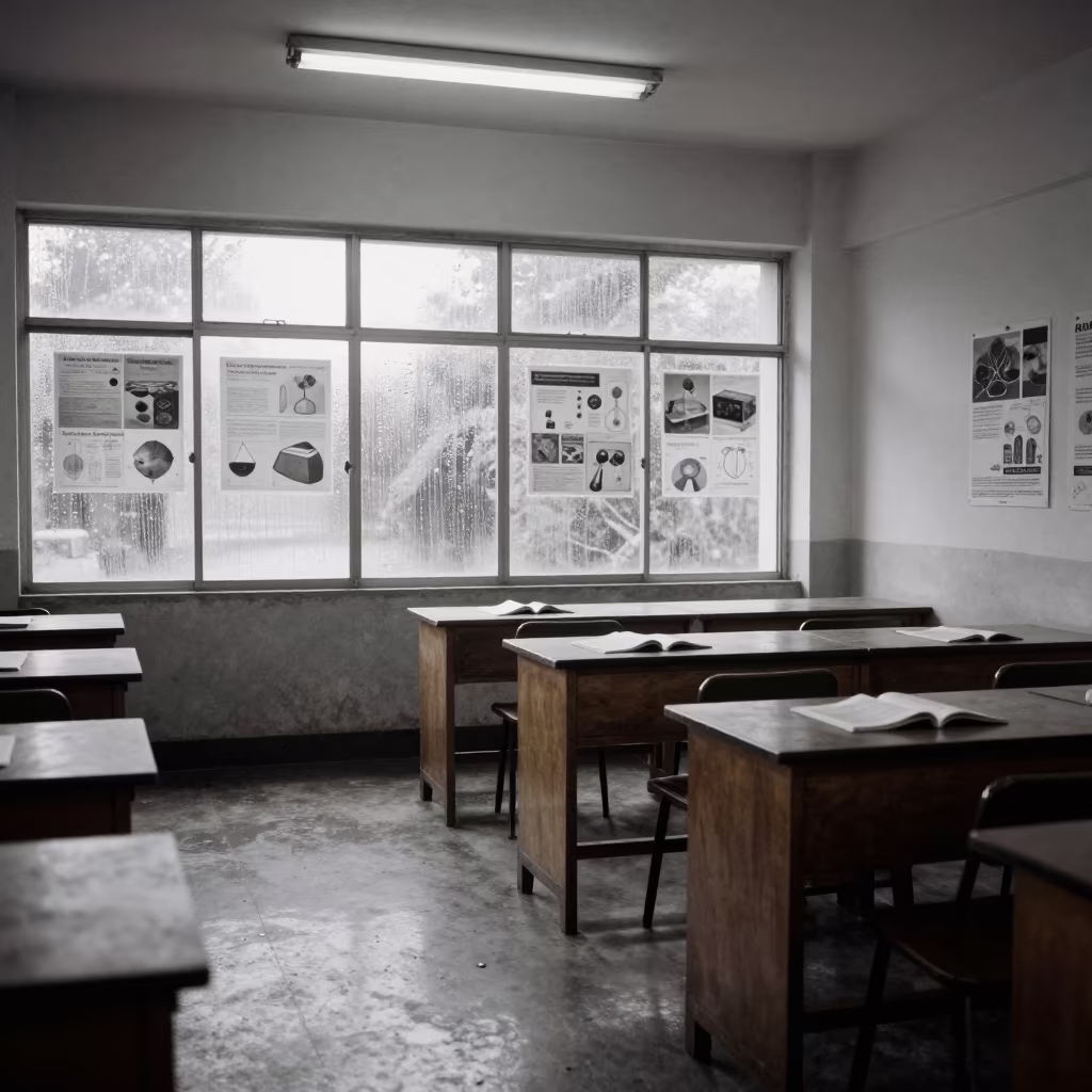 Classroom Window Science Posters Condensation in in a school laboratory in Visakhapatnam