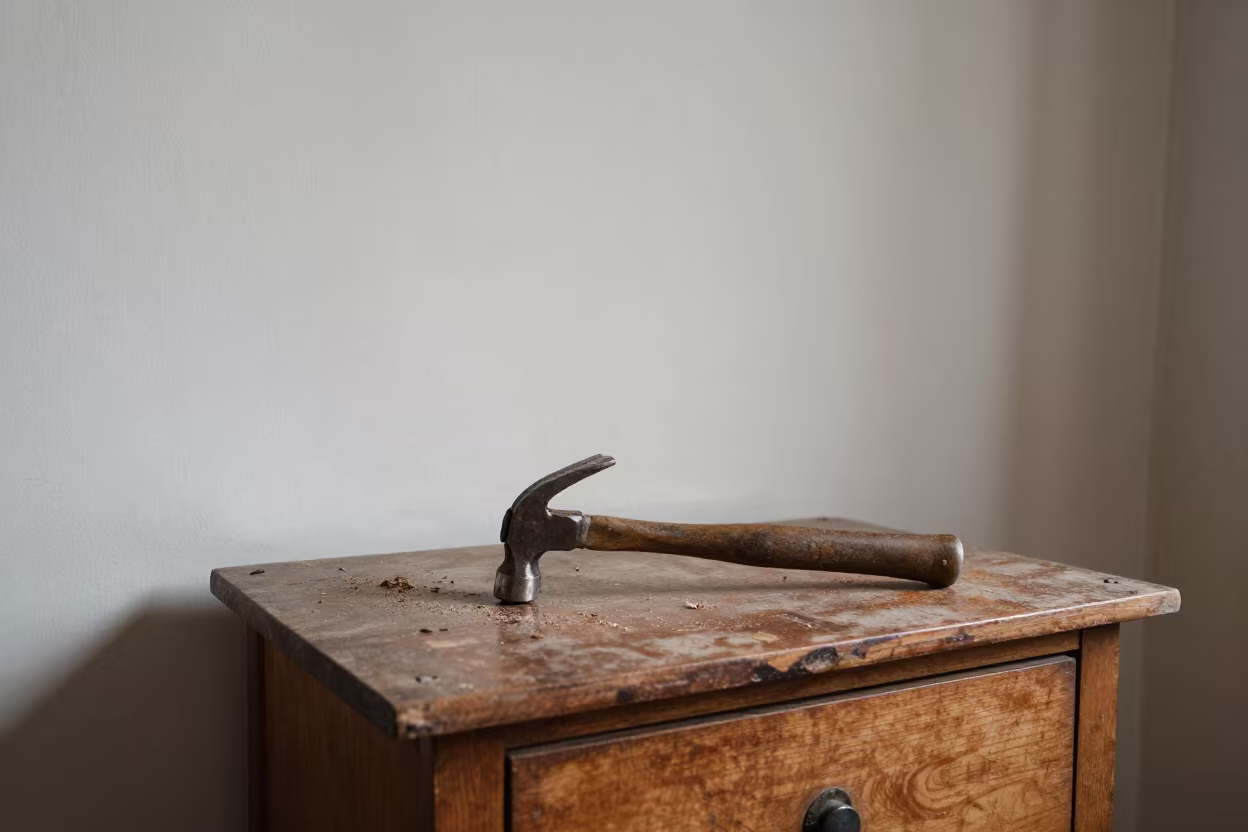 Claw Hammer on Sukkur Bedside Table in on a bedside table in Sukkur