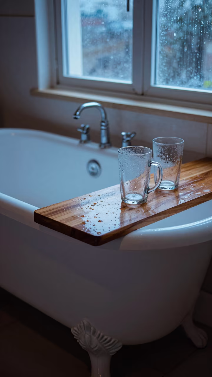 Clawfoot Tub and Condensation in Dubai Dawn in in a cozy kitchen in Bur Dubai, Dubai