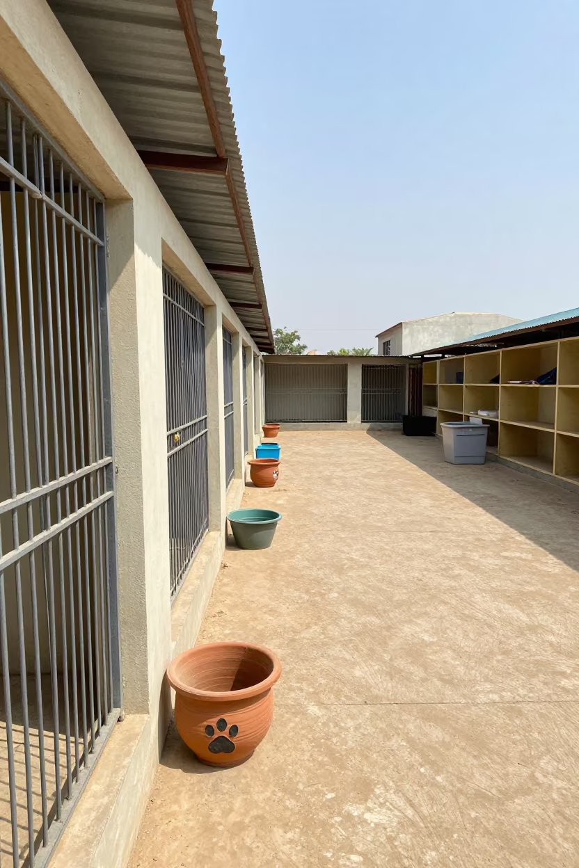 Clay Paw Print Memorial Bin in Bhopal Kennel in in a boarding kennel corridor in Bhopal