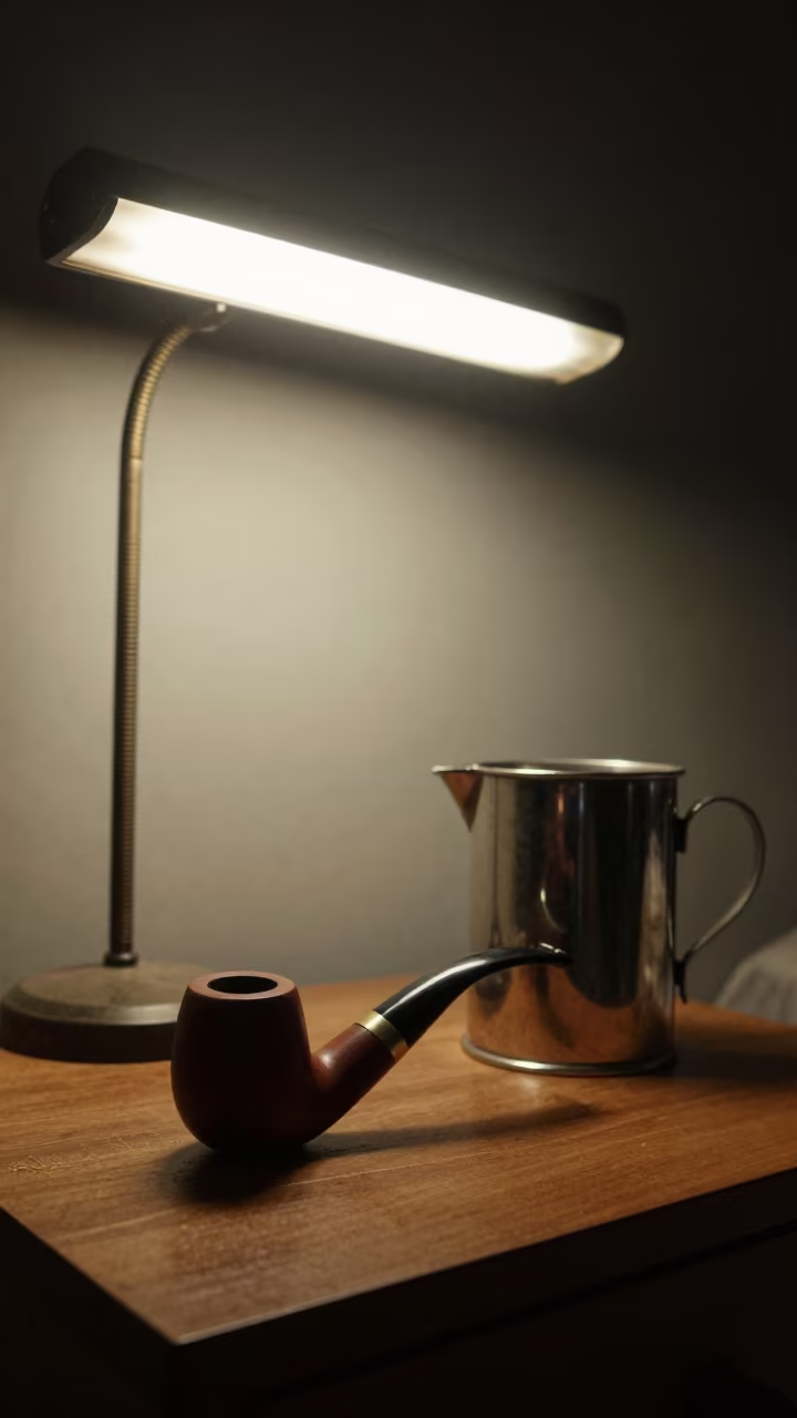Clay Pipe and Pewter Tankard on Predawn Patna Table in on a bedside table in Patna