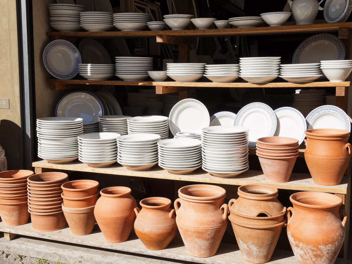 Clay Pots in Florence at Bright Midmorning Light in in Florence, Italy