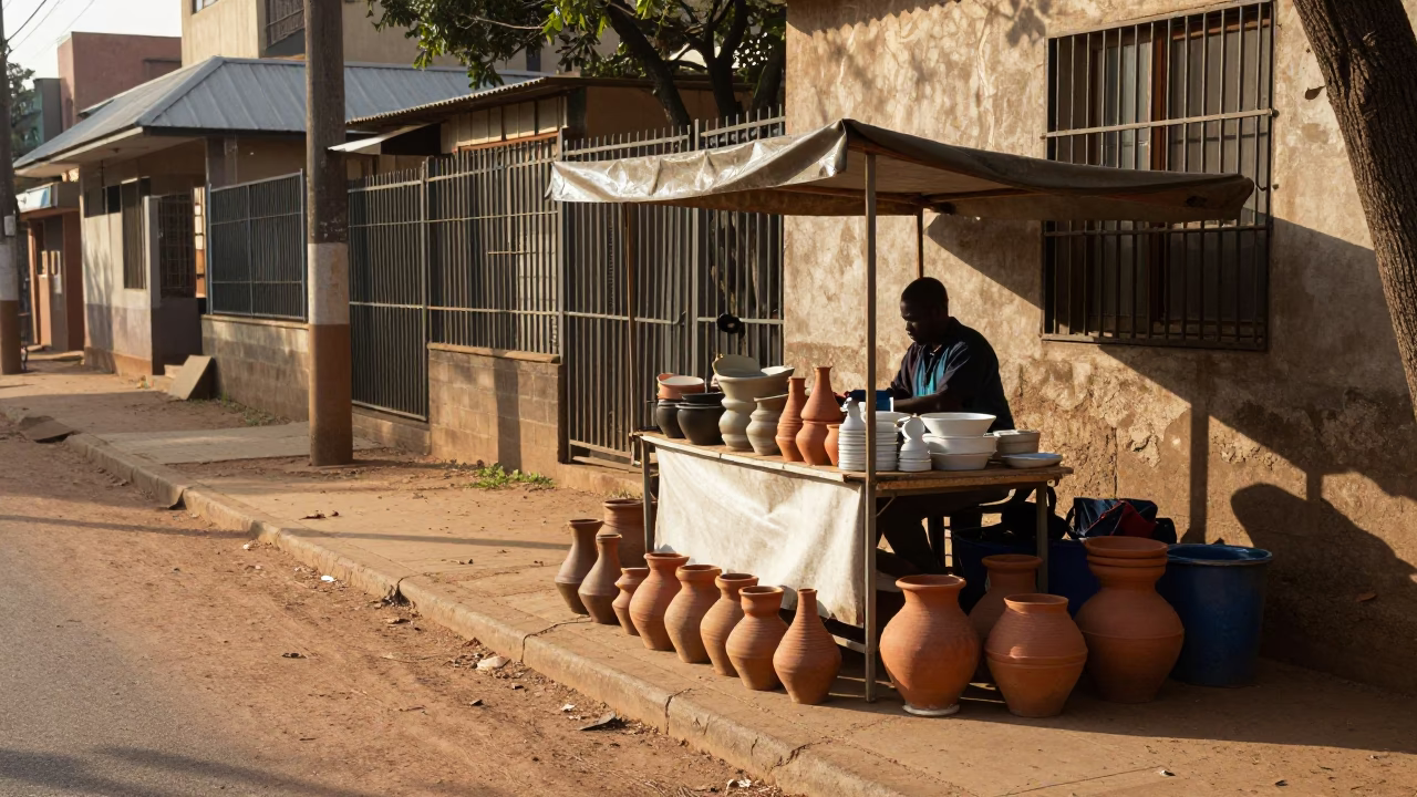 Clay Pots in Johannesburg at As First Light Reaches The Scene in in Johannesburg, South Africa