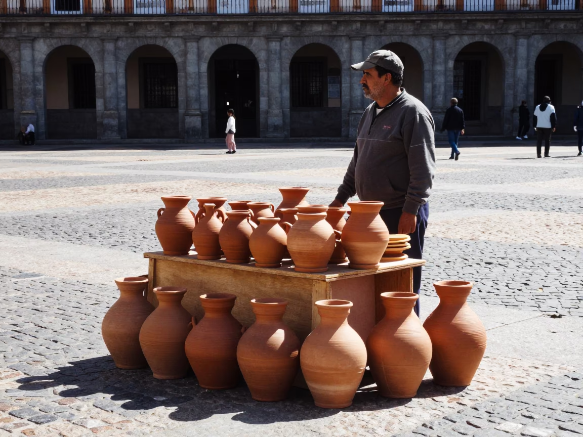 Clay Pots in Madrid at Bright Midmorning Light in in Madrid, Spain