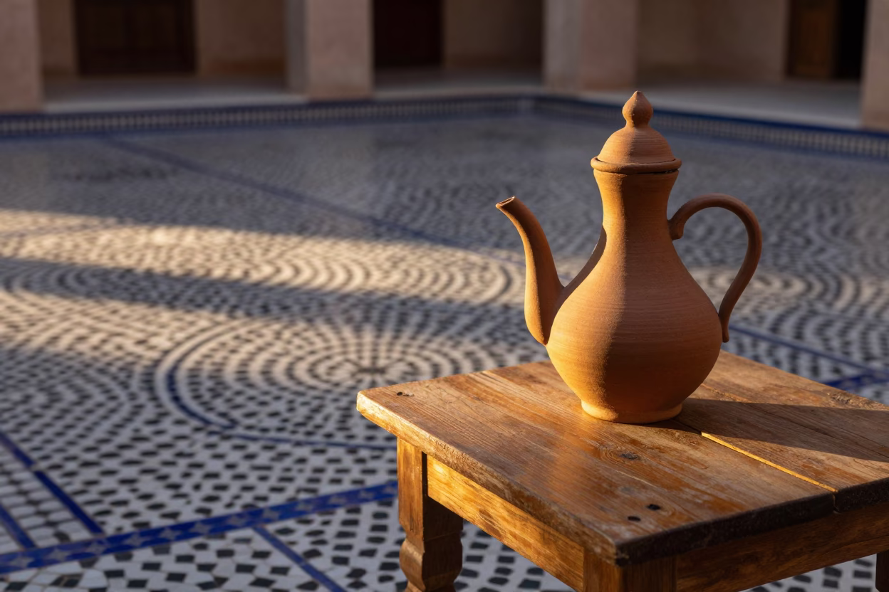 Clay Teapot in Fez at Honeyed Evening Light in in Fez, Morocco