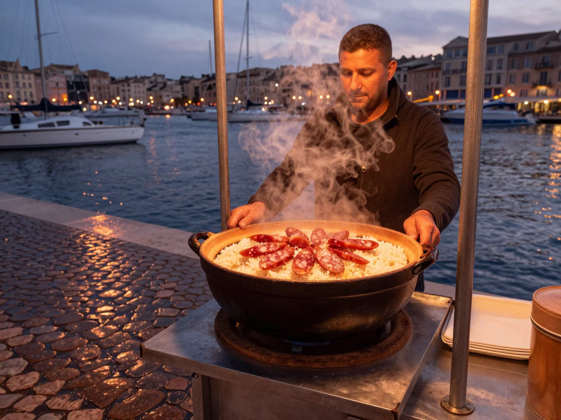 Claypot Rice in Marseille at Copper-toned Light Before Dusk in in Marseille, France