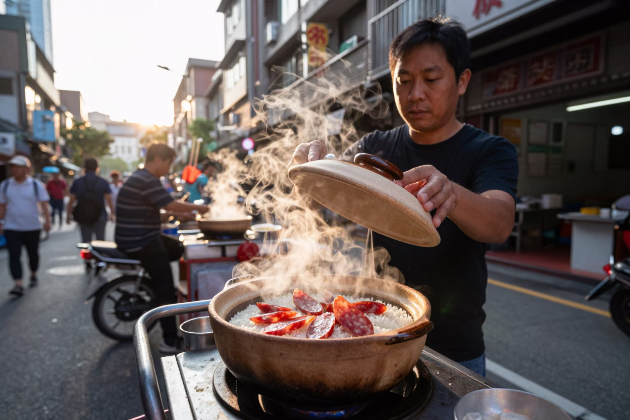 Claypot Rice in Taipei at Clear Late-afternoon Light in in Taipei, Taiwan