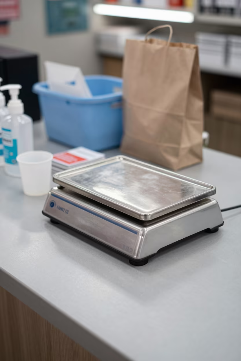 Clean Produce Scale Station in Peshawar Store in inside a storefront prepared for opening in Peshawar