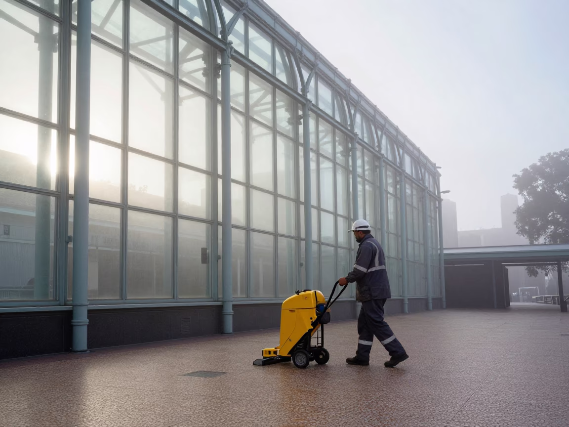 Cleaner at Dawn Light in Adelaide in in Adelaide, South Australia, Australia