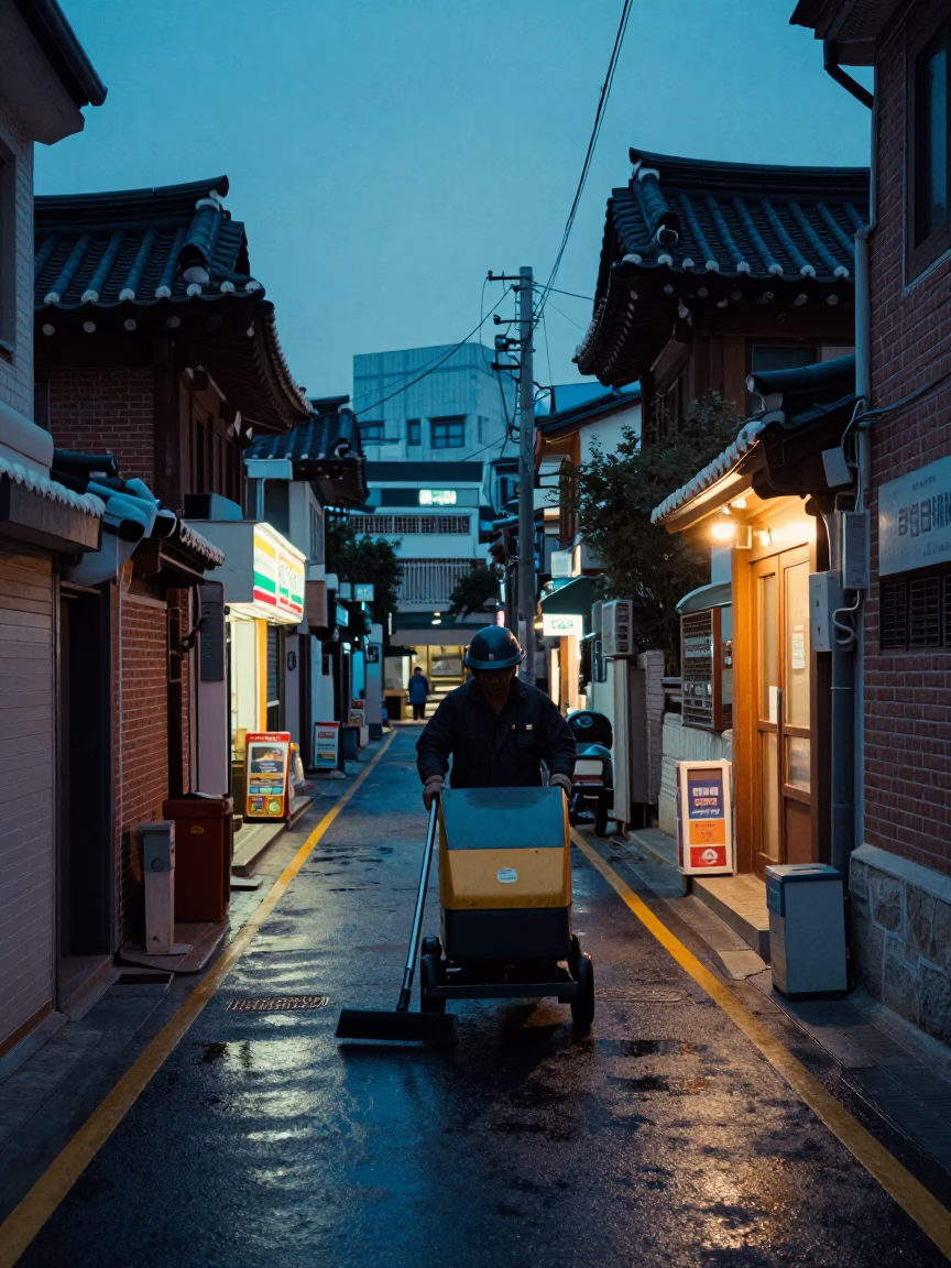 Cleaning Alley in Seoul in in Seoul, South Korea