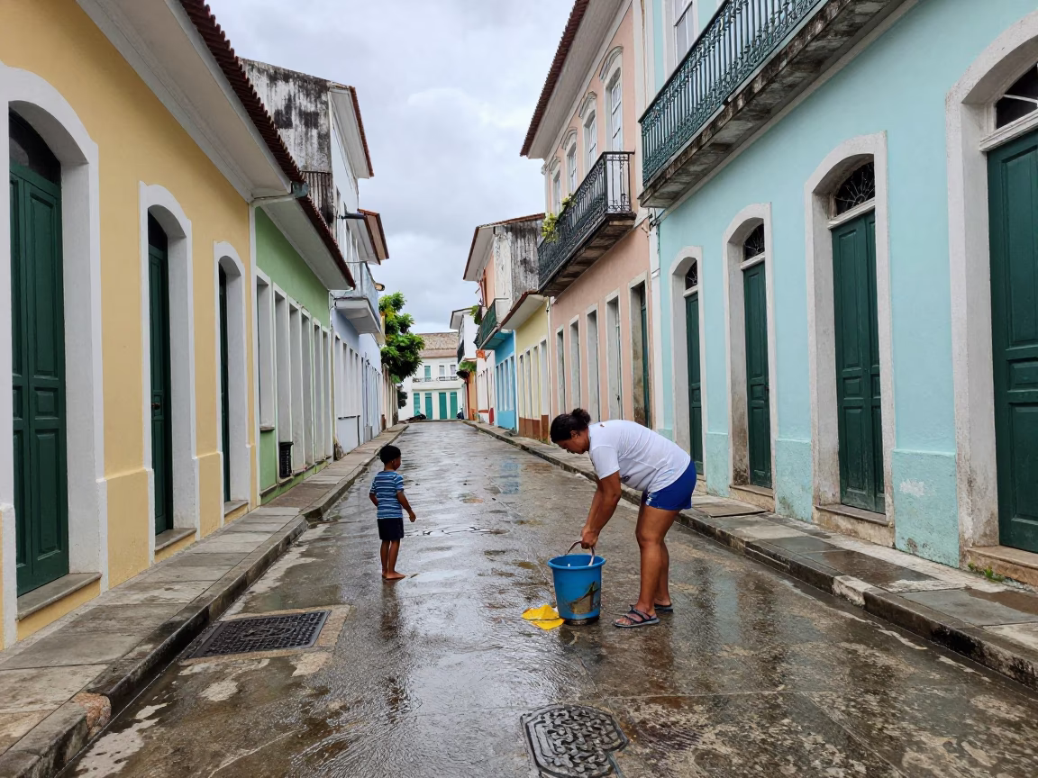 Cleaning Alleyway in Salvador in in Salvador, Brazil