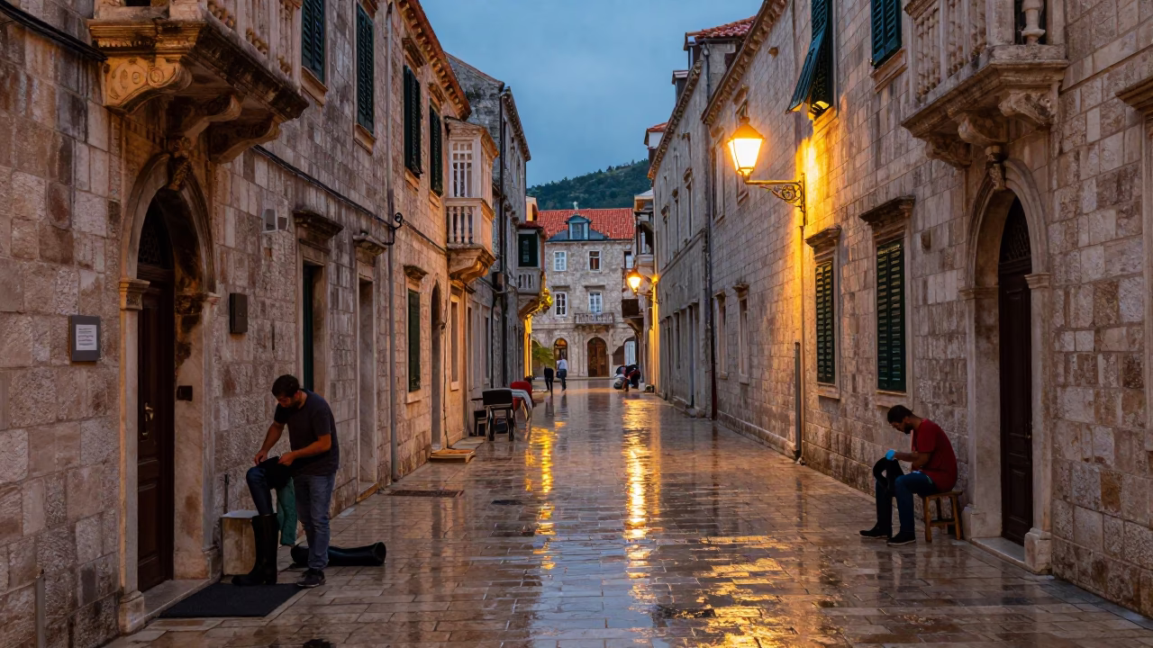 Cleaning Boots in Dubrovnik in in Dubrovnik, Croatia