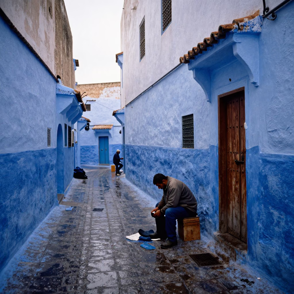 Cleaning Boots in Essaouira in in Essaouira, Morocco