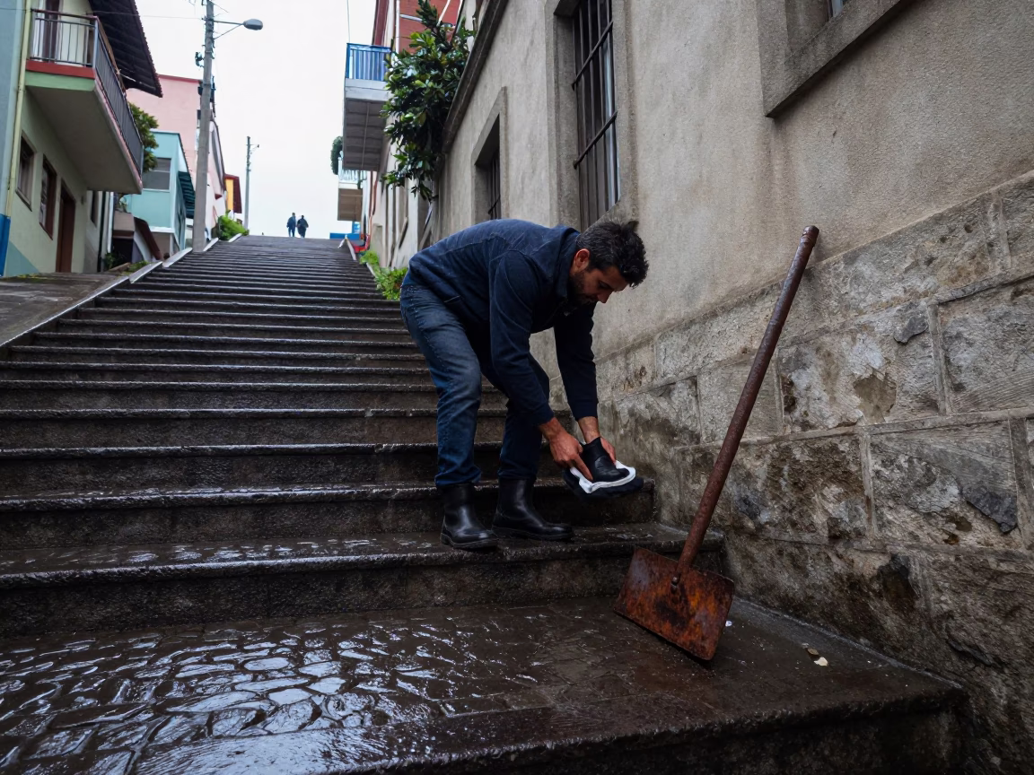 Cleaning Boots in Valparaiso in in Valparaiso, Chile