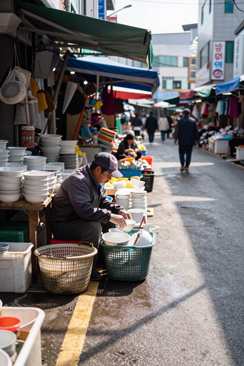 Cleaning Bowls in Busan in in Busan, South Korea