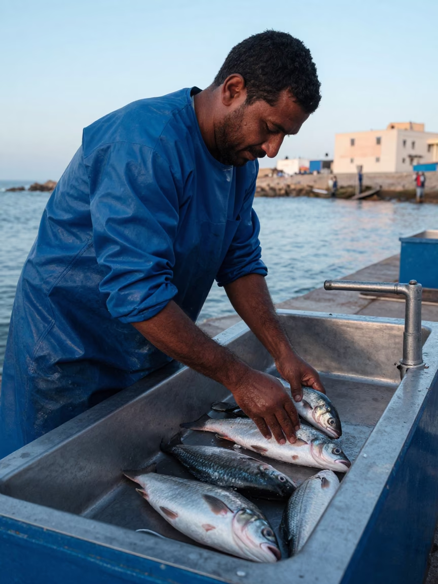 Cleaning Catch in Essaouira in in Essaouira, Morocco